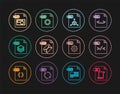 Set line JS file document, XSL, OBJ, MSG, PSD, BMP, DLL and RAW icon. Vector Royalty Free Stock Photo