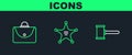 Set line Judge gavel, Briefcase and Hexagram sheriff icon. Vector Royalty Free Stock Photo