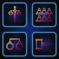 Set line Judge gavel, Handcuffs, Scales of justice and Jurors. Gradient color icons. Vector