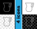 Set line Jug glass with water icon isolated on black and white, transparent background. Kettle for water. Glass decanter Royalty Free Stock Photo