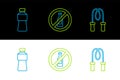 Set line Jump rope, Bottle of water and No alcohol icon. Vector