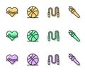 Set line Jump rope, Heart rate, Basketball ball and Torch flame icon. Vector Royalty Free Stock Photo