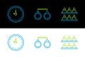 Set line Jurors, Clock and Handcuffs icon. Vector