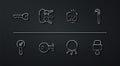 Set line Key, Crowbar, Bunch of keys, Lock and and Broken or cracked lock icon. Vector