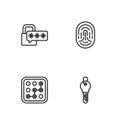 Set line Key, Graphic password protection, Cyber security and Fingerprint icon. Vector Royalty Free Stock Photo