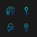 Set line Key, Lock repair, House with key and Old. Gradient color icons. Vector Royalty Free Stock Photo