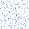 Set line Key, Open padlock and Bullet on seamless pattern. Vector Royalty Free Stock Photo