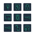 Set line Key, Open padlock, House with key, Lock, Mobile and graphic password, Folder, picks for picking and icon Royalty Free Stock Photo