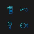 Set line Key, Undefined key, Digital door lock and Broken. Gradient color icons. Vector