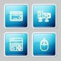 Set line Keyboard, Computer monitor screen, Debugging and mouse icon. Vector Royalty Free Stock Photo