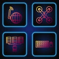 Set line Keyboard and mouse, Server, Data, Web Hosting, Social network and Drone flying. Gradient color icons. Vector