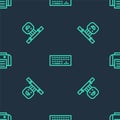 Set line Keyboard, Smart sensor and Printer on seamless pattern. Vector