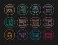 Set line Keyboard, Software, Processor with microcircuits CPU, Browser setting, Flowchart, shield, Server, Data, Web Royalty Free Stock Photo