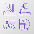 Set line Kid playground slide pipe, Toy train, Basketball backboard and Car tire hanging on rope icon. Vector Royalty Free Stock Photo