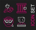 Set line Kidnaping, Bandit, Prison window and Burning car icon. Vector Royalty Free Stock Photo