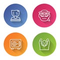 Set line Kidnaping, Bandit, Safe and Thief surrendering hands up. Color circle button. Vector Royalty Free Stock Photo