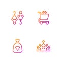 Set line King crown, Bag with gems, Earrings and Jewelry online shopping. Gradient color icons. Vector