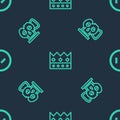 Set line King crown, Cup from the skull and Round wooden shield on seamless pattern. Vector Royalty Free Stock Photo