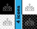 Set line King crown icon isolated on black and white, transparent background. Vector Royalty Free Stock Photo