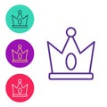 Set line King crown icon isolated on white background. Set icons colorful. Vector