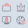 Set line King crown, 8 March, International Women Day and Handbag icon. Vector