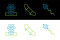 Set line Kite, Ferris wheel and Skateboard trick icon. Vector