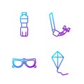 Set line Kite, Glasses, Bottle of water and Snorkel. Gradient color icons. Vector Royalty Free Stock Photo