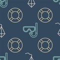 Set line Kite, Lifebuoy and Diving mask and snorkel on seamless pattern. Vector Royalty Free Stock Photo