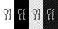 Set line Knife and spoon icon isolated on black and white, transparent background. Cooking utensil. Cutlery sign. Vector Royalty Free Stock Photo