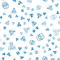 Set line Knight crusader, Basket with easter eggs and Priest on seamless pattern. Vector