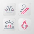 Set line Korean lantern, temple, Food chopsticks and Kimono icon. Vector Royalty Free Stock Photo