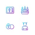 Set line Krampus, heck, Easter egg, Online church pastor preaching and Burning candle candlestick. Gradient color icons