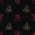 Set line Krampus, heck, Witch hat and Owl bird on seamless pattern. Vector