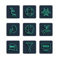 Set line Label for eco healthy food, Funnel filter, DNA symbol, Biohazard, Earth globe, Human kidney, Microscope and