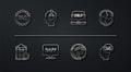 Set line Label with text FAQ, Checklist 24 hours service, Shield, Telephone support, Clock, Support operator in touch