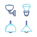 Set line Lamp hanging, Chandelier, LED light bulb and Wall lamp or sconce icon. Vector