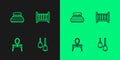 Set line Lamp hanging, Dressing table, Big bed and Baby crib cradle icon. Vector Royalty Free Stock Photo