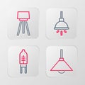 Set line Lamp hanging, Light emitting diode, Chandelier and Floor lamp icon. Vector