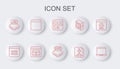 Set line Laptop, Binary code, Browser files, Flowchart, Processor with microcircuits CPU, window, MySQL and icon. Vector Royalty Free Stock Photo