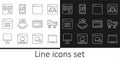 Set line Laptop, Computer monitor screen, Browser window, Processor with microcircuits CPU, Binary code, setting Royalty Free Stock Photo