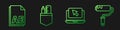 Set line Laptop and cursor, AE file document, Crossed ruler and pencil and Paint roller brush. Gradient color icons
