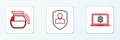 Set line Laptop with dollar, Coffee pot and User protection icon. Vector Royalty Free Stock Photo