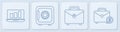 Set line Laptop with graph chart, Briefcase, Safe and Briefcase and money. White square button. Vector Royalty Free Stock Photo