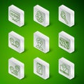 Set line Laptop with location marker, City map navigation, Map pointer star, Route, Location the globe, and Infographic