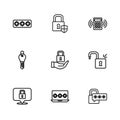 Set line Laptop with password, Open padlock, Cyber security, Lock, Security keypad access panel, Password protection