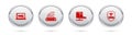 Set line Laptop with password, Wifi locked, Server VPN and Shield wireless. Silver circle button. Vector