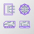 Set line Laptop, RAM, random access memory, Global technology social network and Tablet icon. Vector Royalty Free Stock Photo