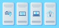 Set line Laptop with smart house and alarm, home, Smart light bulb and icon. Vector Royalty Free Stock Photo