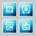 Set line Laptop, Wardrobe, House and Picture icon. Vector Royalty Free Stock Photo