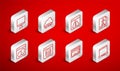 Set line Laptop, Web development, Browser with exclamation mark, Flowchart, Keyboard, Computer monitor screen, Server Royalty Free Stock Photo